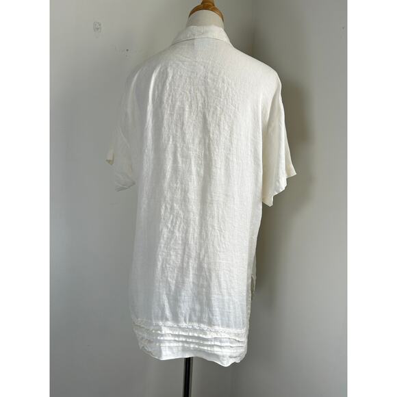 Laura Ashley Ivory Floral Stitch Short Sleeve Button Blouse Shirt 100% Linen, 4 - Picture 4 of 7